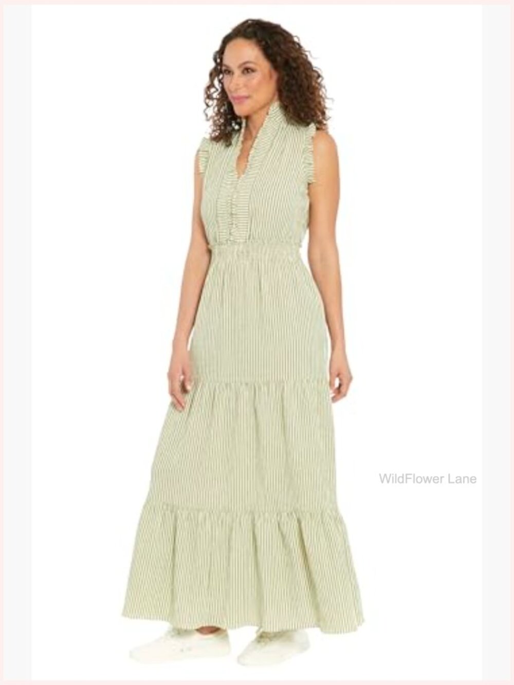 Smocked Waist Ruffle V-Neck Maxi Dress with Tiered Skirt - Picture 2 of 6